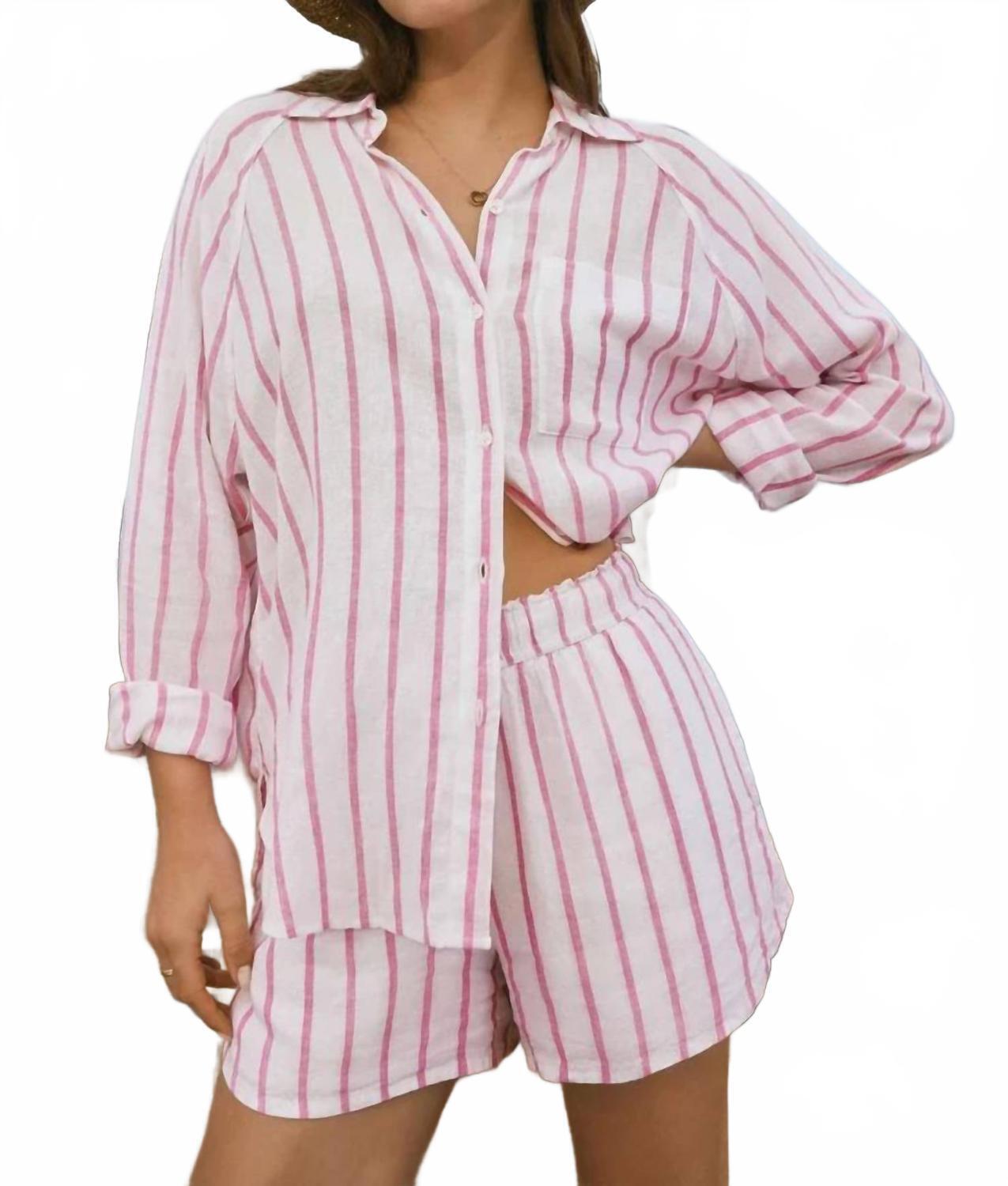 New Z Supply Perfect Linen Striped Top In Spanish Rose